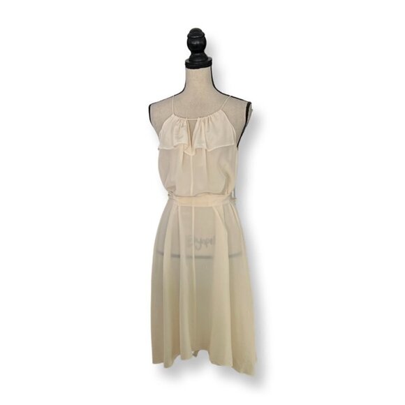 Loubarok LBK Beige Ruffle Sheer Fabric Dress Size 38 / VIBE - Picture 1 of 6